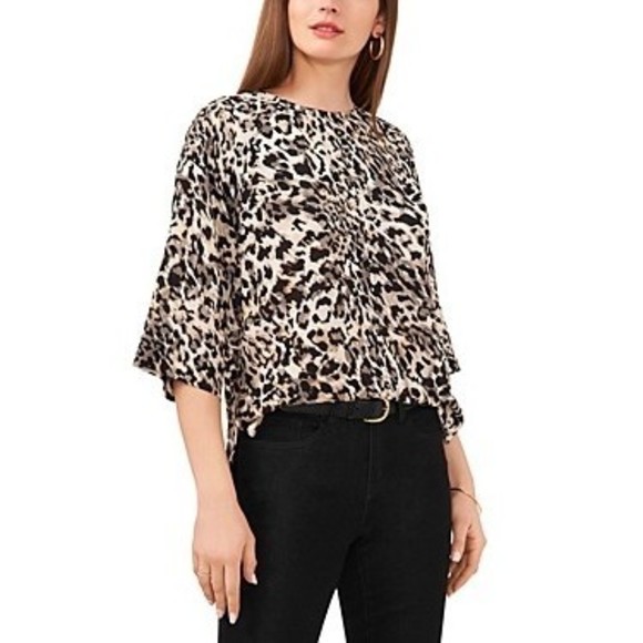 Vince Camuto Blouse Natural Taupe Polyester, Relaxed Fit, S - Picture 1 of 11